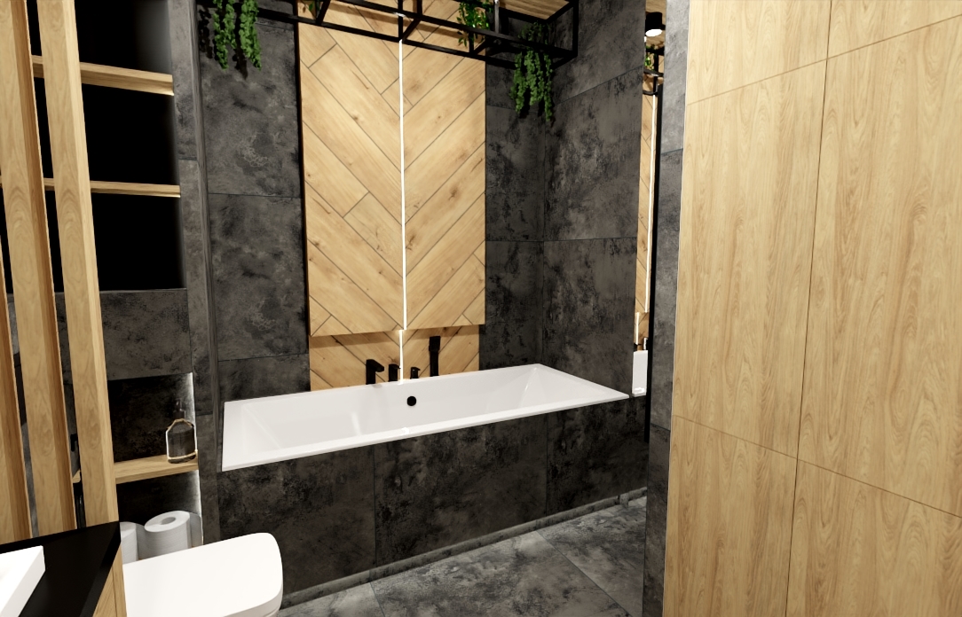 Łazienka czarny drewno beton (6)